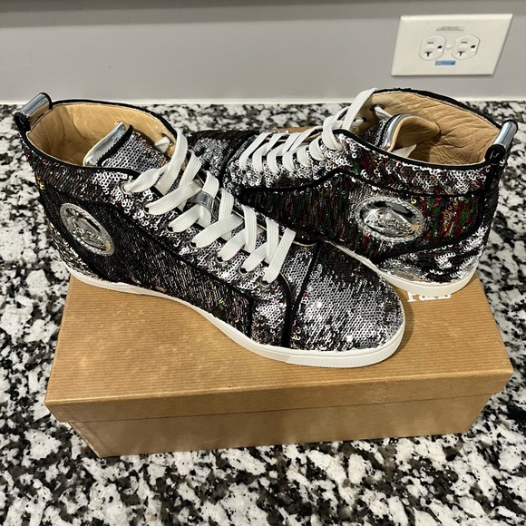 WOMEN’S CHRISTIAN LOUBOUTIN BIP BIP ORLATO FLAT PAILLETTES SNEAKERS - Picture 2 of 6